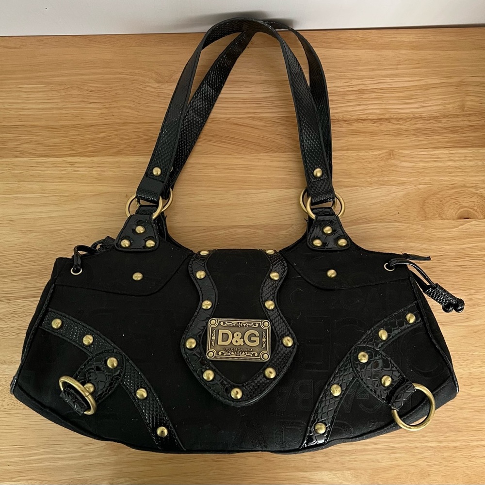 Dolce & Gabbana Black Shoulder Bag with Gold Accents